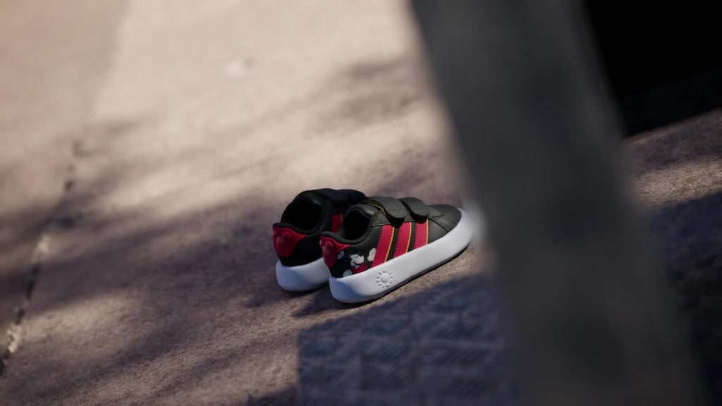 Adidas Kids' ADIDAS DISNEY MICKEY MOUSE GRAND COURT SHOES INFANTS - Core Black / Pure Ruby / Crew Yellow - Image 2