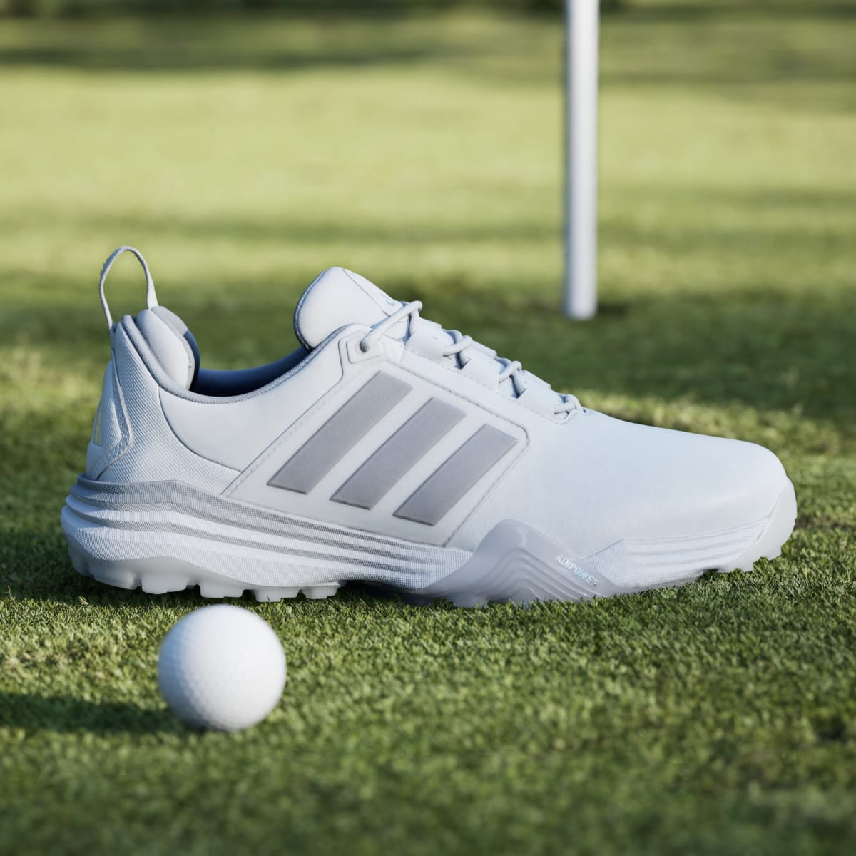 Adidas Men's ADIPOWER 26 SPIKELESS GOLF SHOES - Cloud White / Silver Metallic / Halo Silver - Image 3