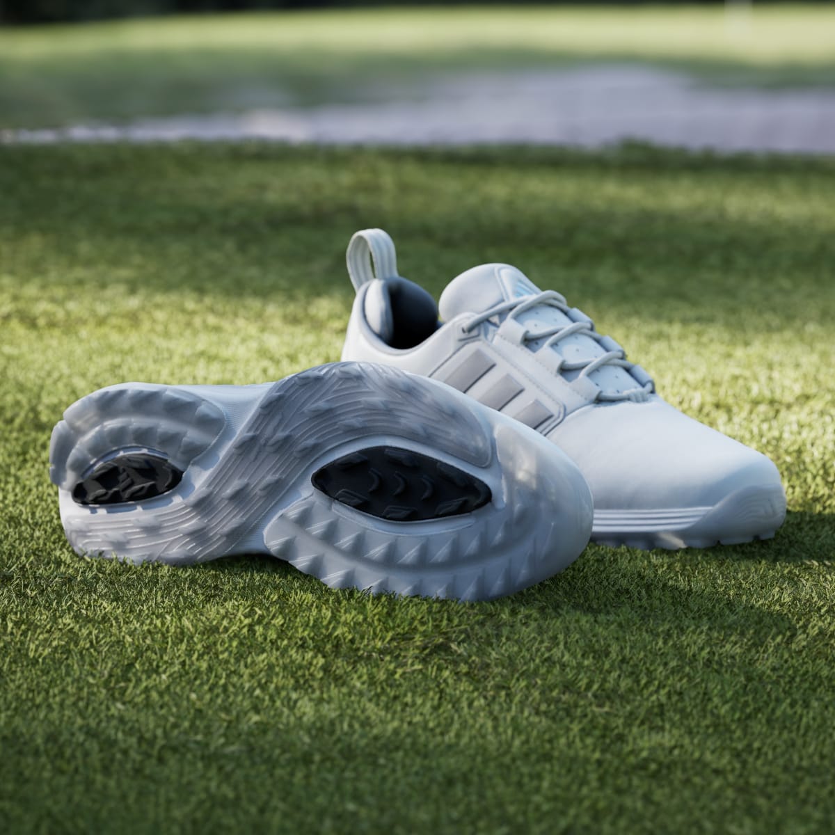 Adidas Men's ADIPOWER 26 SPIKELESS GOLF SHOES - Cloud White / Silver Metallic / Halo Silver - Image 4