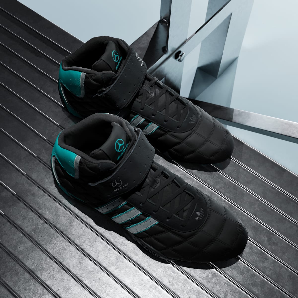 Adidas Women's ADIRACER HI MERCEDES AMG PETRONAS F1 TEAM SHOES - Core Black / Matte Silver / Semi Mint Rush - Image 8