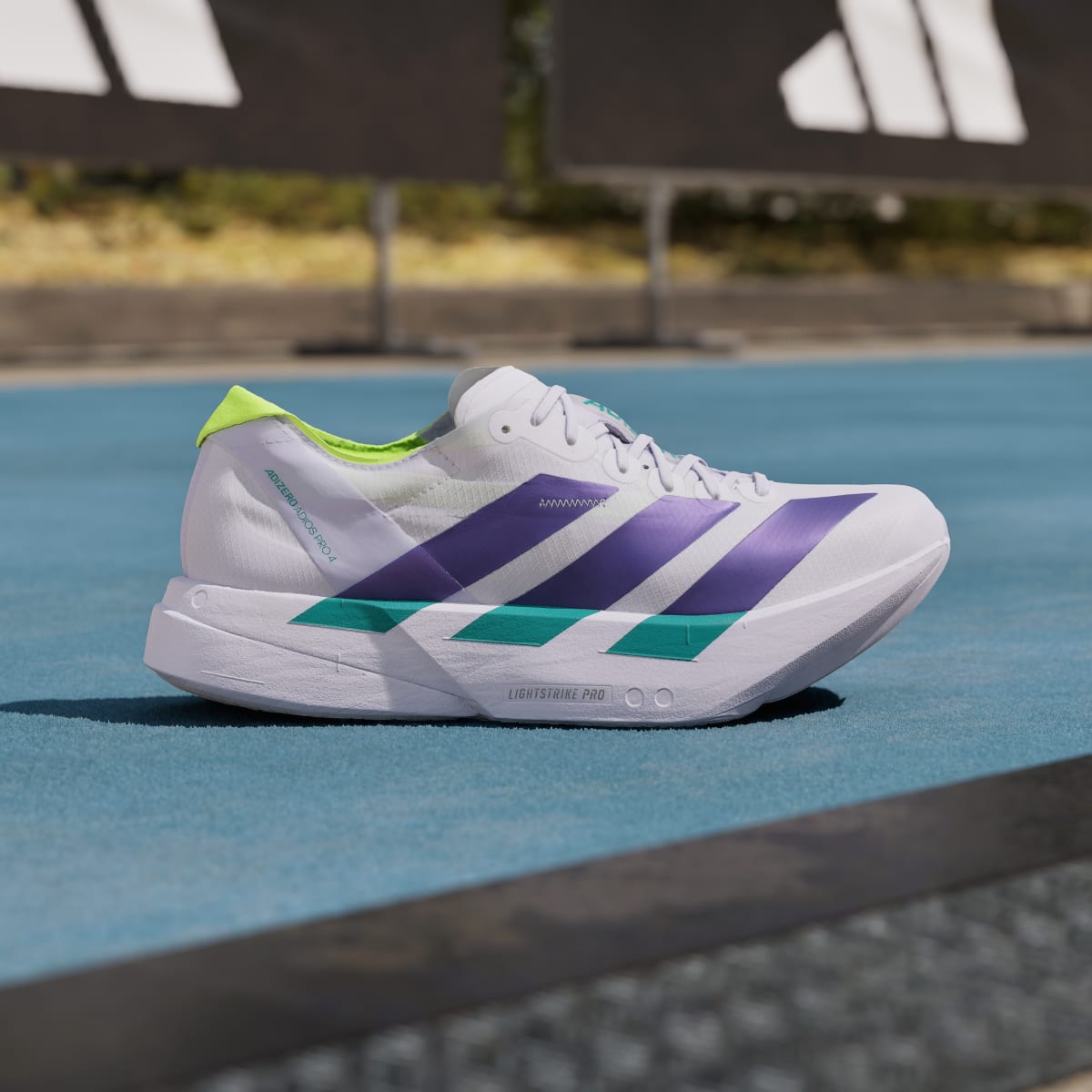 Adidas Men's ADIZERO ADIOS PRO 4 RUNNING SHOES - Frozen Purple / Solar Purple / Signal Green - Image 3