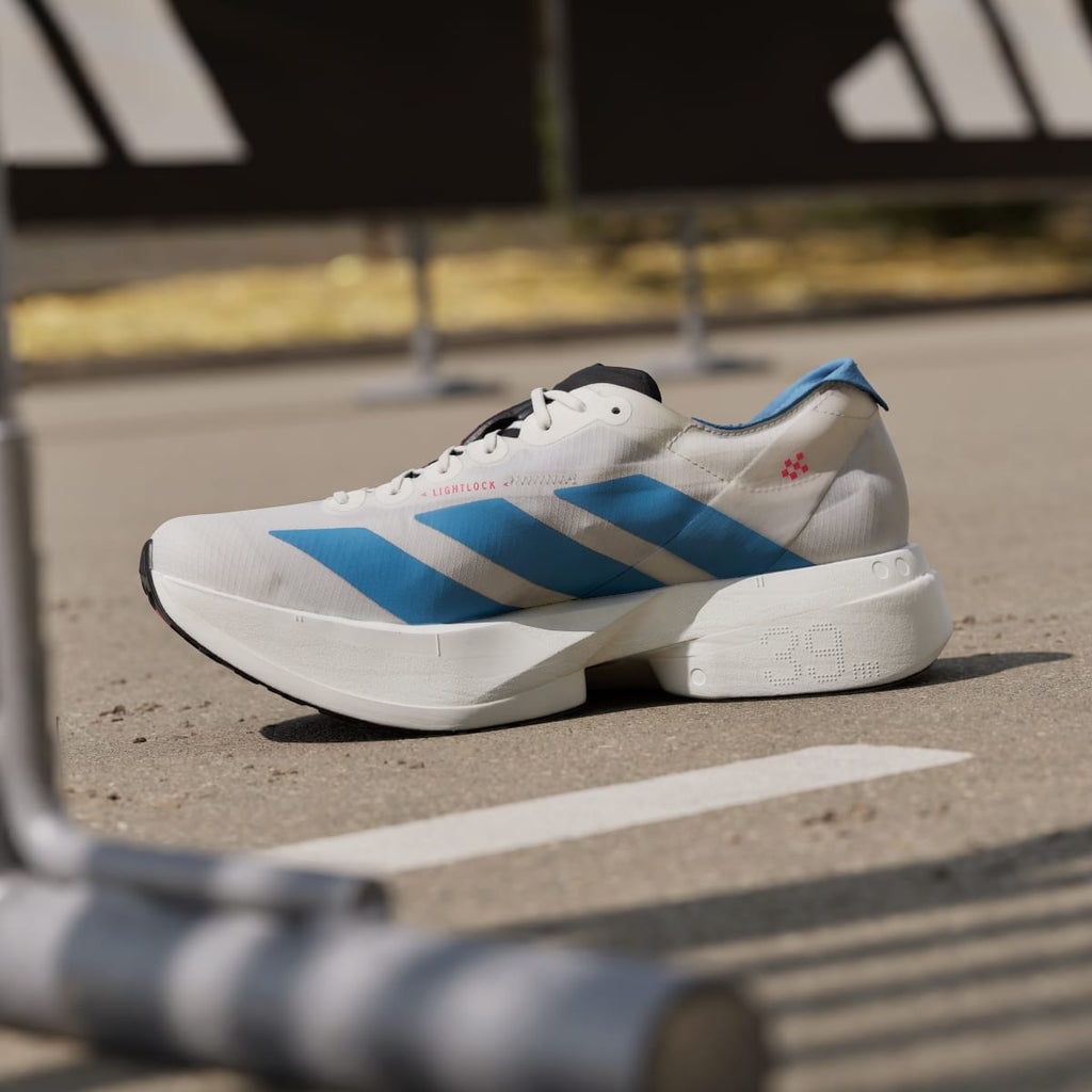 Adidas Men's ADIZERO ADIOS PRO 4 RUNNING SHOES - Off White / Light Blue / Bright Red - Image 7
