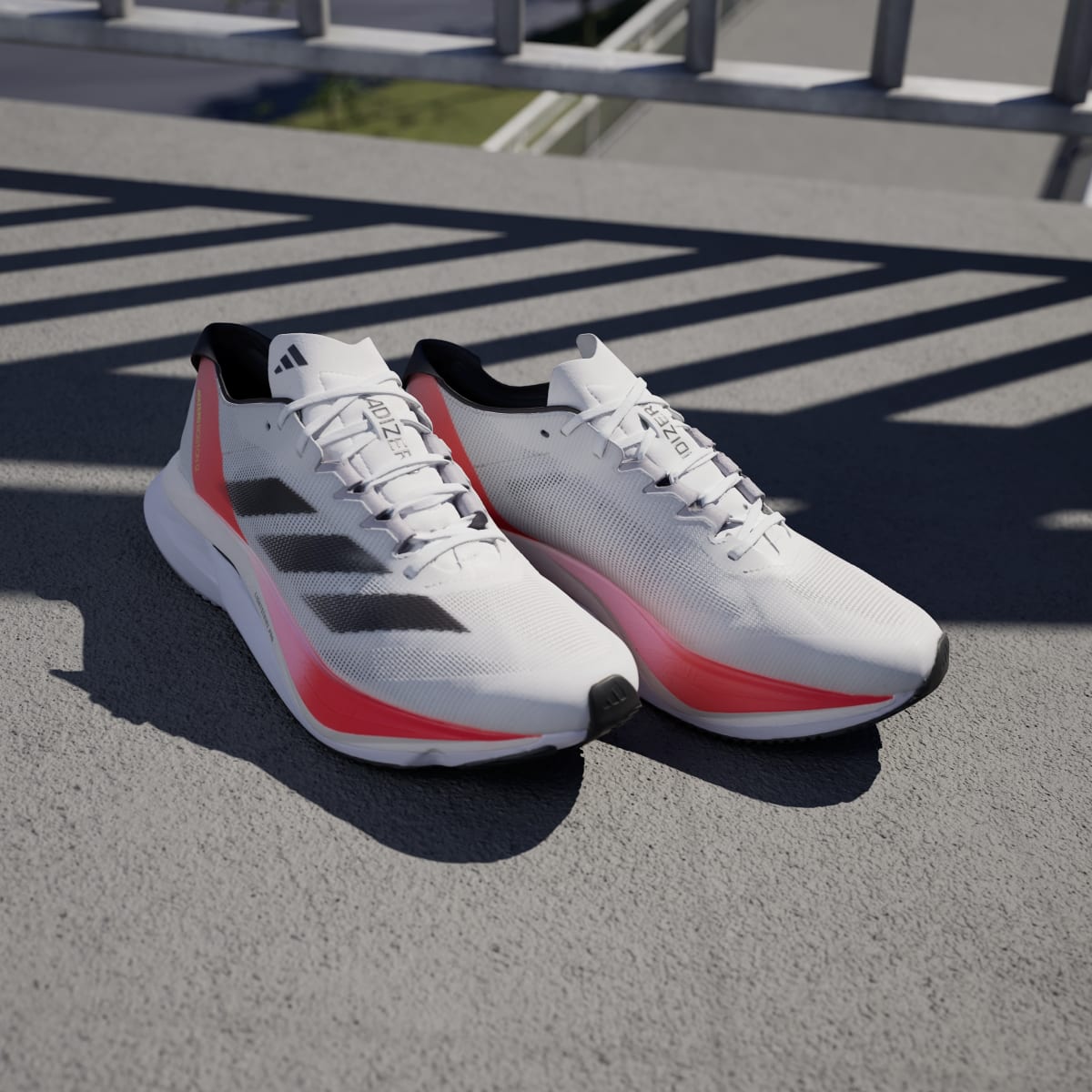 Adidas Men's Adizero Boston 12 Shoes - Cloud White / Aurora Met. / Solar Red - Image 5