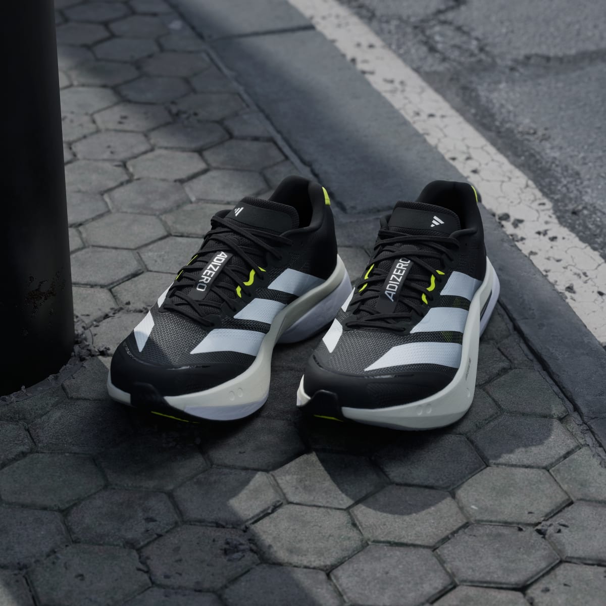 Adidas Men's Adizero Boston 13 Shoes - Black / Cloud White / Solar Yellow - Image 5