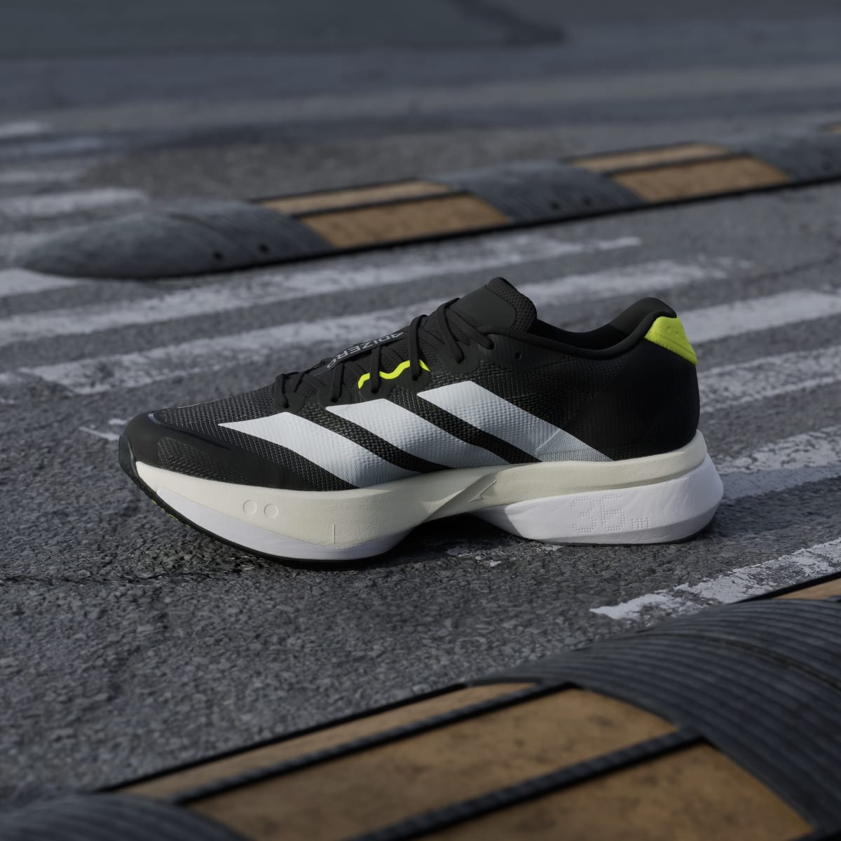 Adidas Men's Adizero Boston 13 Shoes - Black / Cloud White / Solar Yellow - Image 7