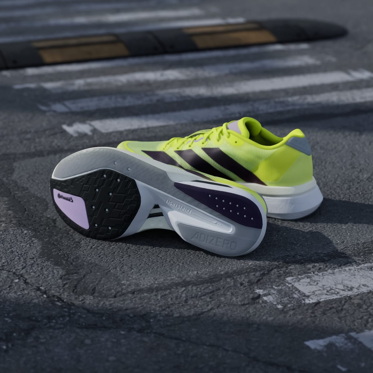Adidas Men's Adizero Boston 13 Shoes - Solar Yellow / Aurora Plum / Powder Plum - Image 4