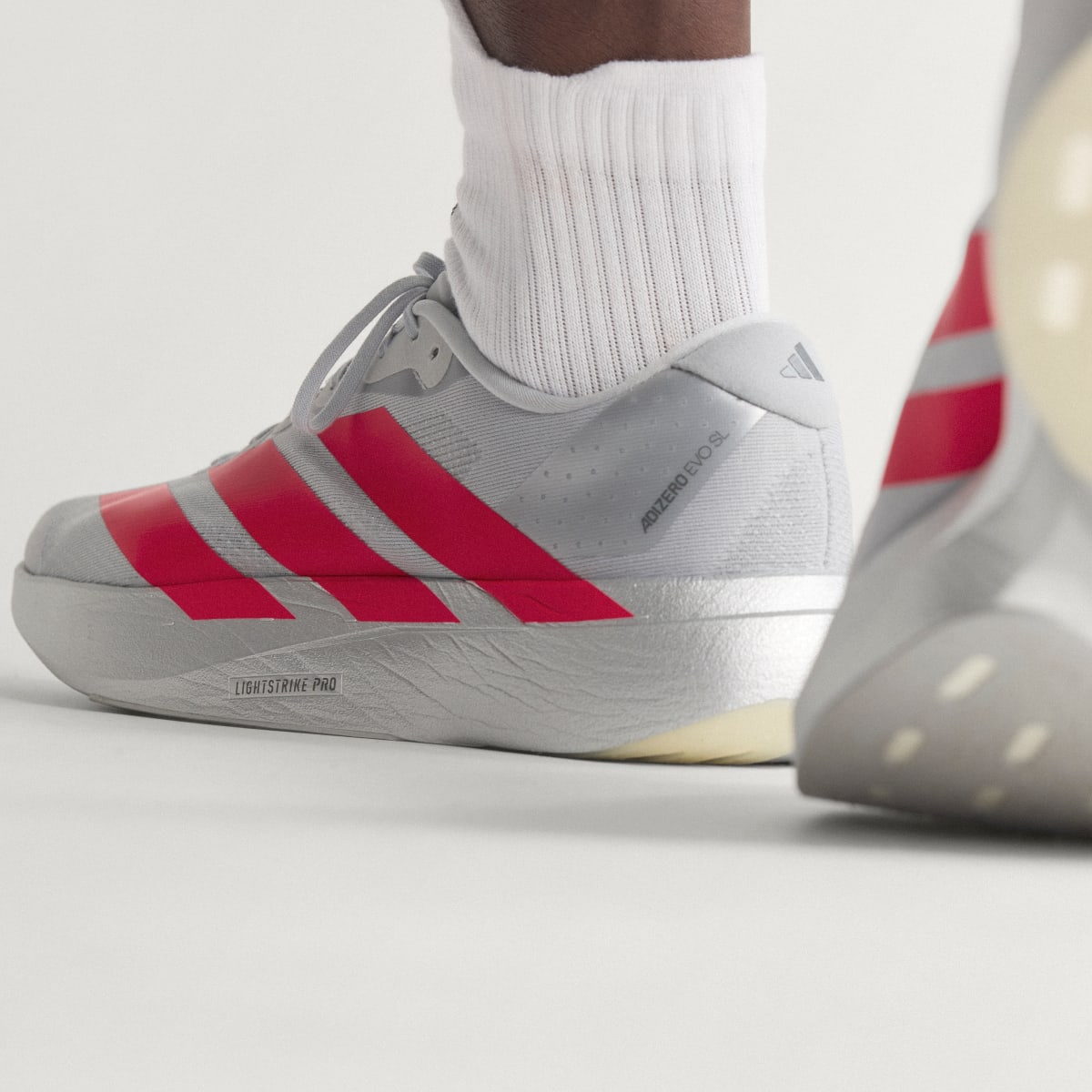 Adidas Men's Adizero EVO SL Shoes - Silver Metallic / Lucid Red / Iron Metallic - Image 8