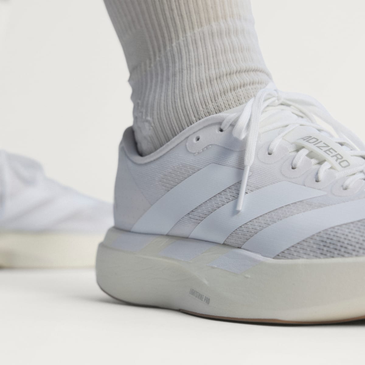 Adidas Women's Adizero EVO SL Shoes - Cloud White / Cloud White / Warm Sandstone - Image 5