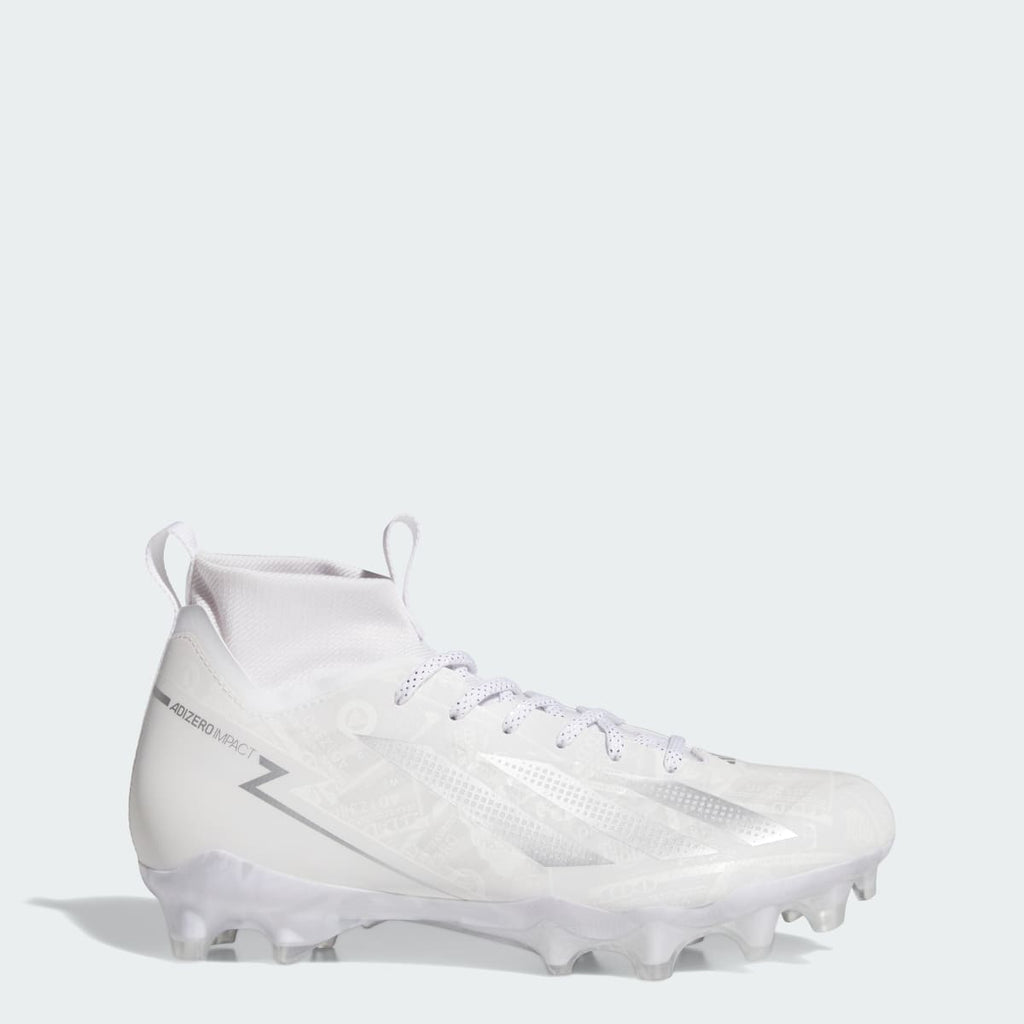 Adidas Men's Adizero Impact II Currency Neutral Football Cleats - Cloud White / Silver Metallic / Cloud White - Image 1