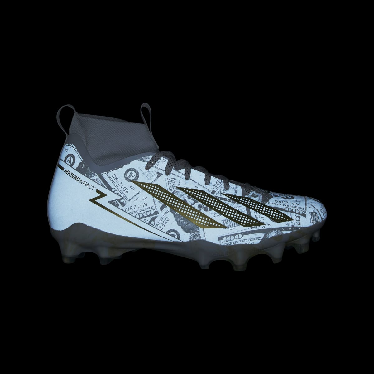 Adidas Men's Adizero Impact II Currency Neutral Football Cleats - Cloud White / Gold Metallic / Cloud White - Image 2