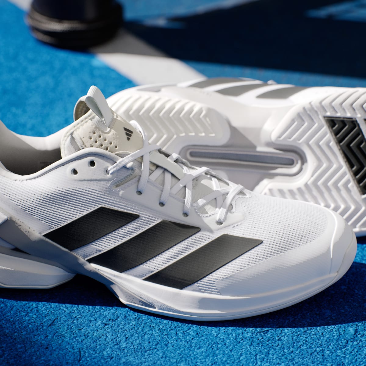 Adidas Men's Adizero Ubersonic 5 Tennis Shoes - Cloud White / Core Black / Silver Metallic - Image 11
