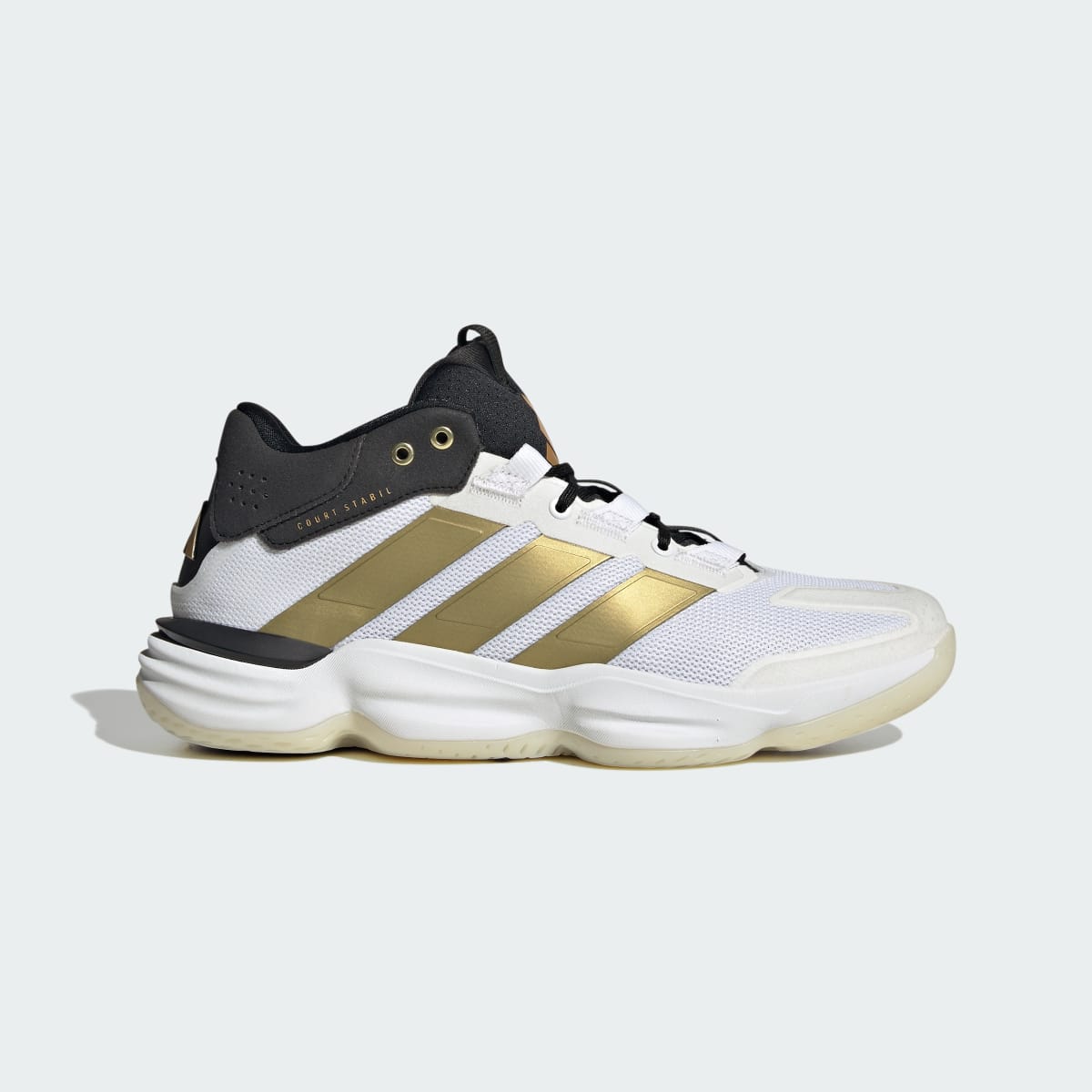 Adidas Men's Court Stabil Indoor Shoes - Cloud White / Gold Metallic / Core Black - Image 1