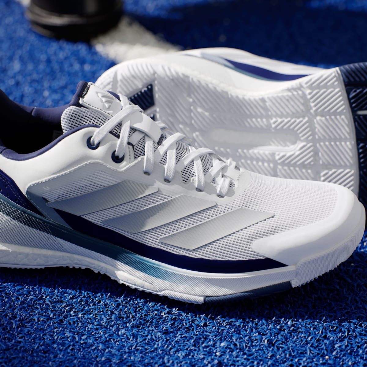Adidas Men's Crazyquick BOOST Padel Shoes - Cloud White / Silver Metallic / Dark Blue - Image 11