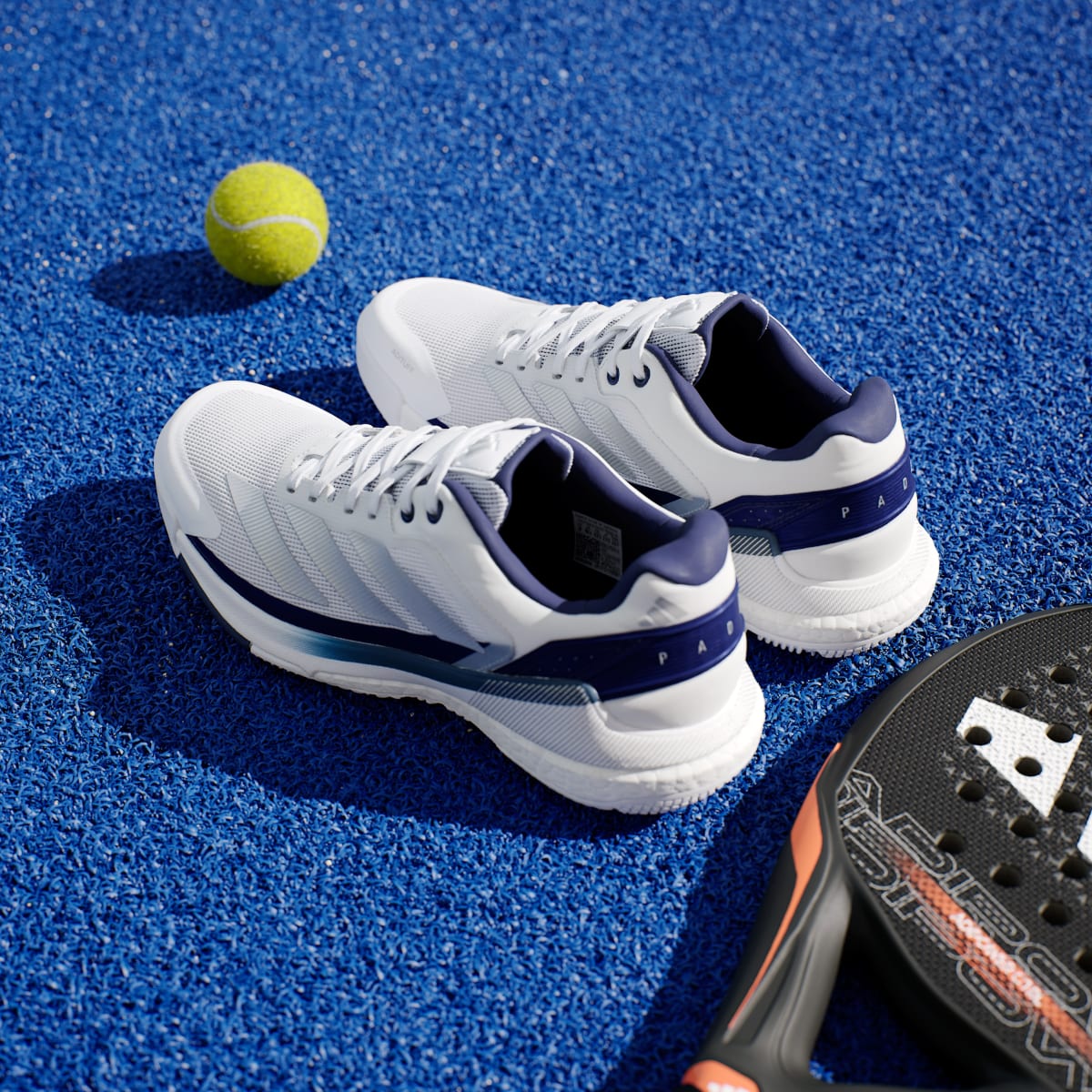 Adidas Men's Crazyquick BOOST Padel Shoes - Cloud White / Silver Metallic / Dark Blue - Image 6