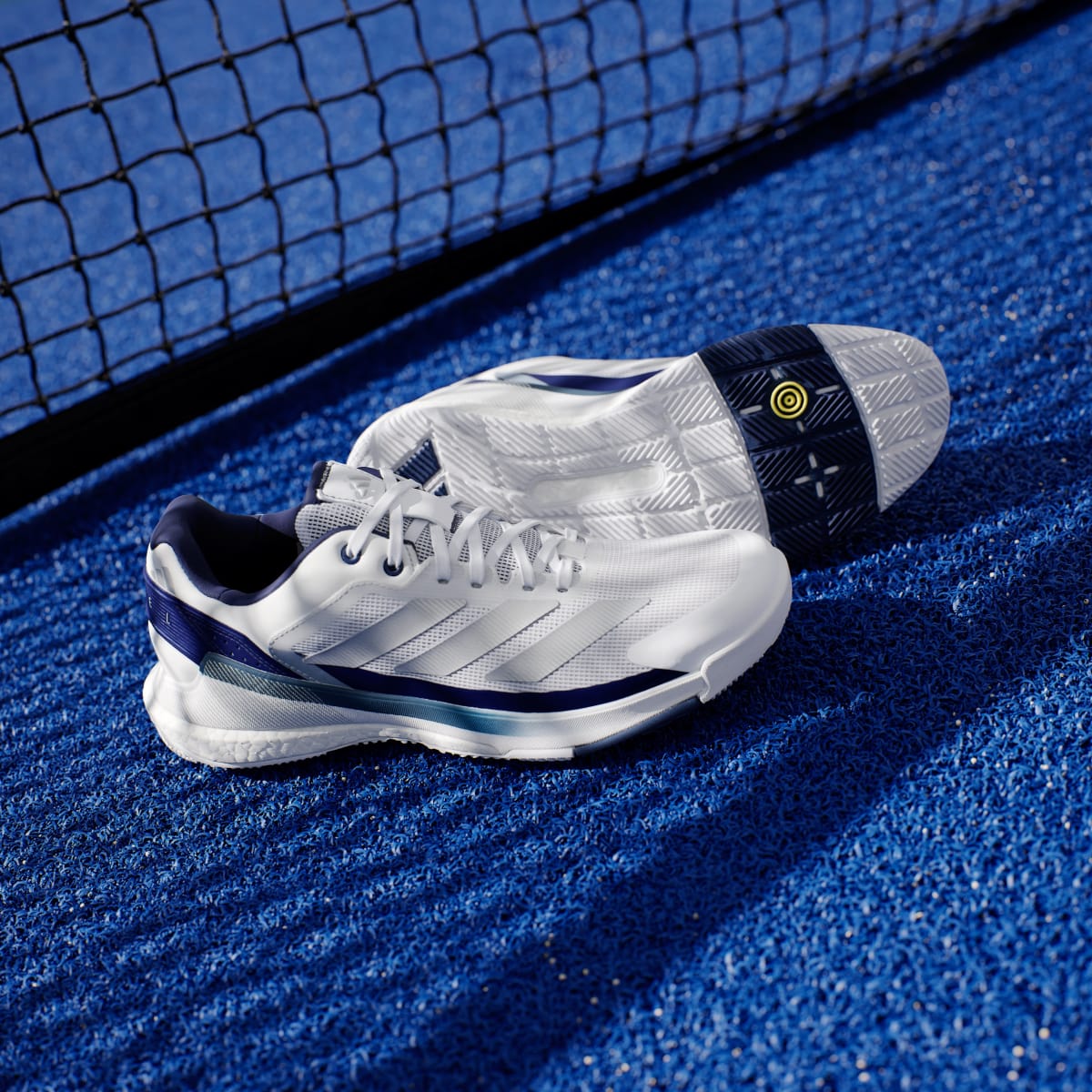 Adidas Men's Crazyquick BOOST Padel Shoes - Cloud White / Silver Metallic / Dark Blue - Image 8