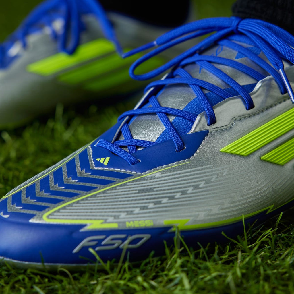 Adidas Men's F50 Elite Messi Firm Ground Cleats - Silver Metallic / Solar Yellow / Lucid Blue - Image 7