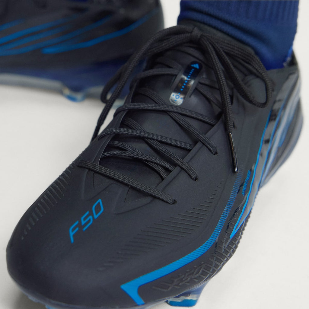 Adidas Men's F50 HYPERFAST ELITE Firm Ground Soccer Cleats - Core Black / Core Black / Lucid Ray Blue - Image 10