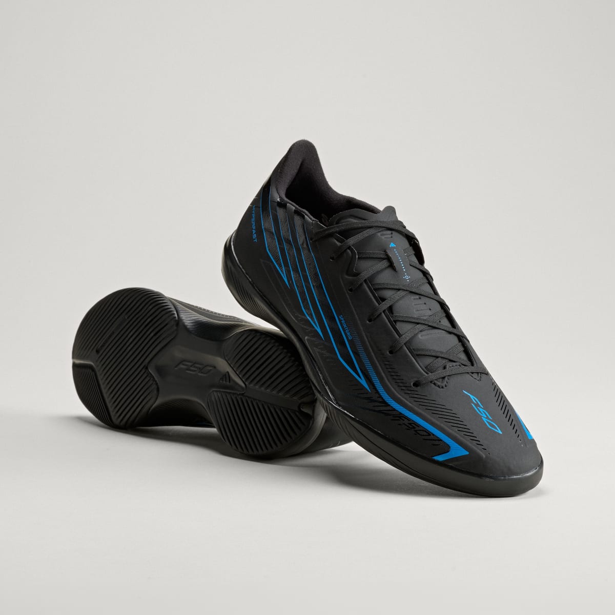 Adidas Men's F50 HYPERFAST LEAGUE Indoor Soccer Cleats - Core Black / Core Black / Lucid Ray Blue - Image 1