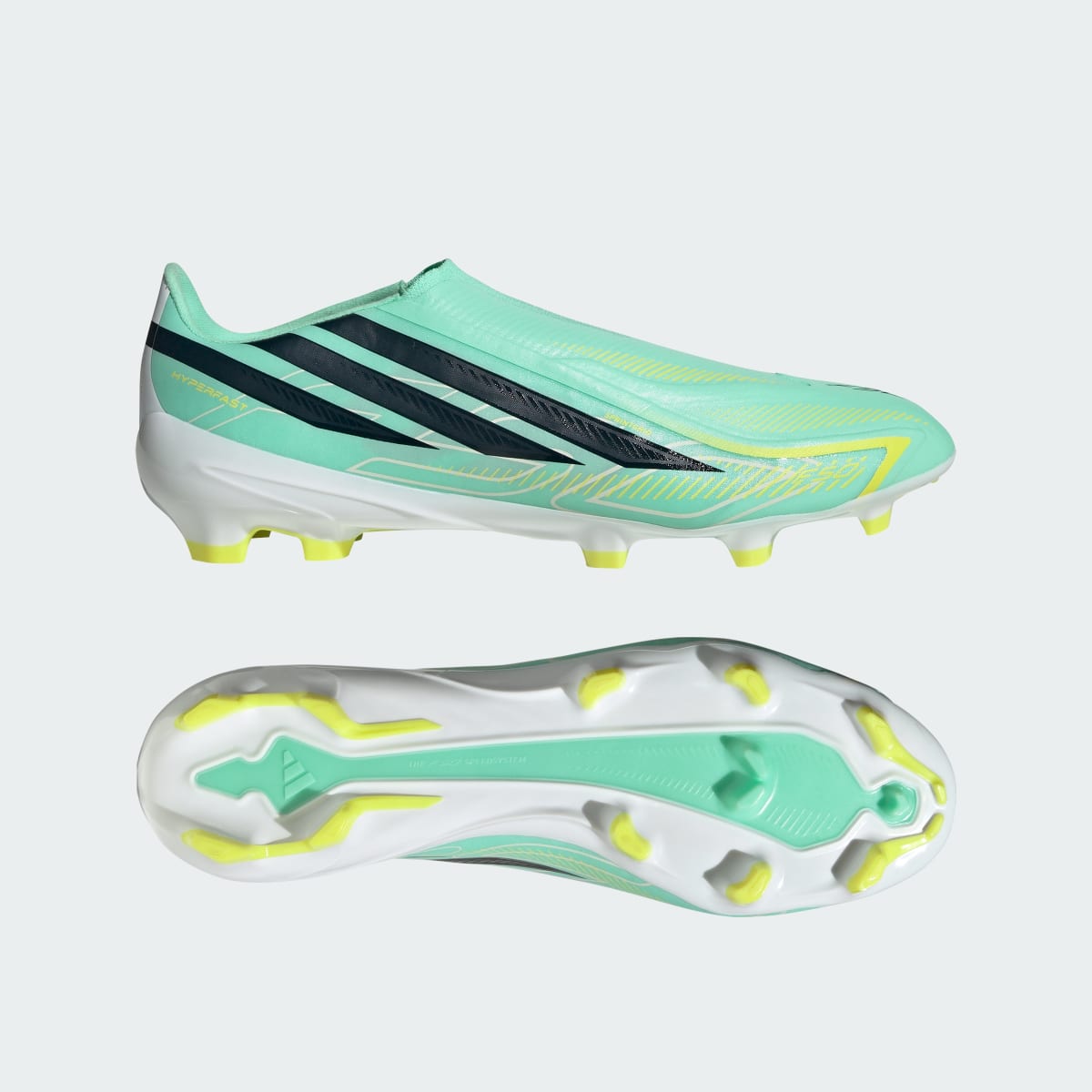 Adidas Men's F50 HYPERFAST LEAGUE Laceless Firm Ground Soccer Cleats - Pulse Mint / Night Navy / Solar Lemon - Image 1