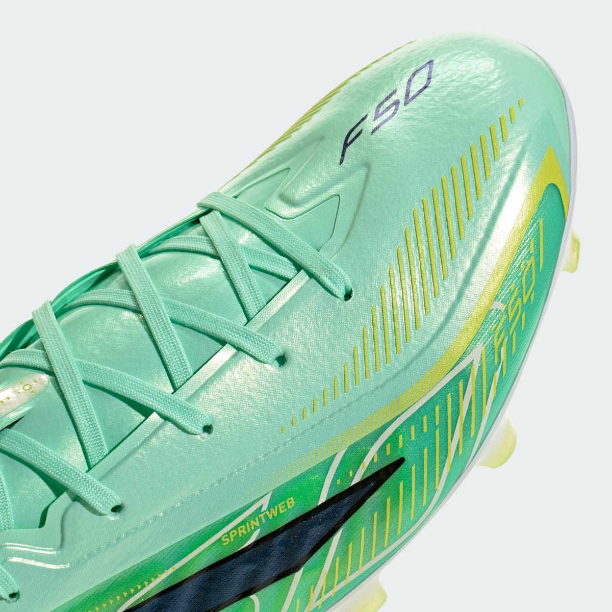 Adidas Men's F50 HYPERFAST PRO Firm Ground Soccer Cleats - Pulse Mint / Core Black / Solar Lemon - Image 10