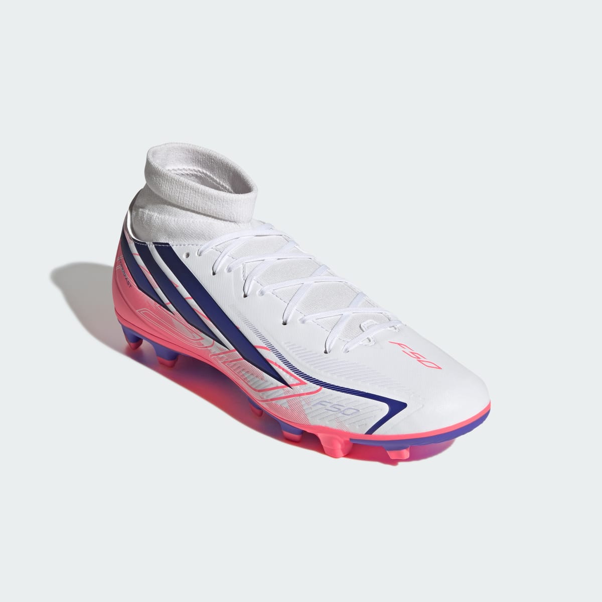 Adidas Women's F50 Hyperfast Club Mid Firm Ground / Multi Ground Soccer Cleats - Cloud White / Solar Purple / Solar Turbo - Image 5