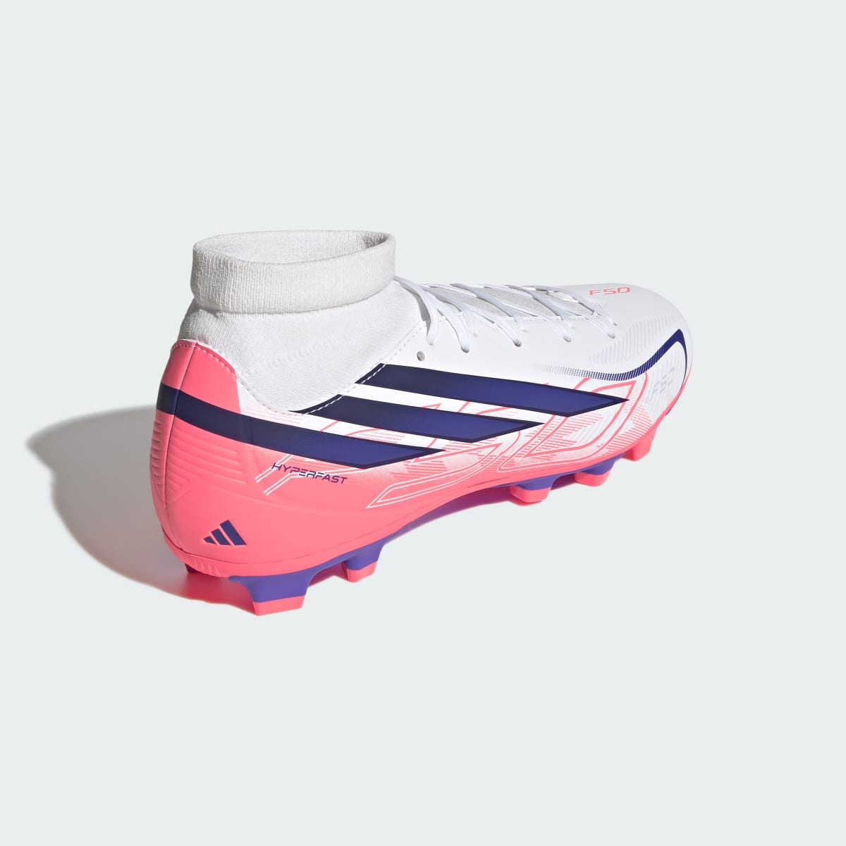 Adidas Women's F50 Hyperfast Club Mid Firm Ground / Multi Ground Soccer Cleats - Cloud White / Solar Purple / Solar Turbo - Image 6