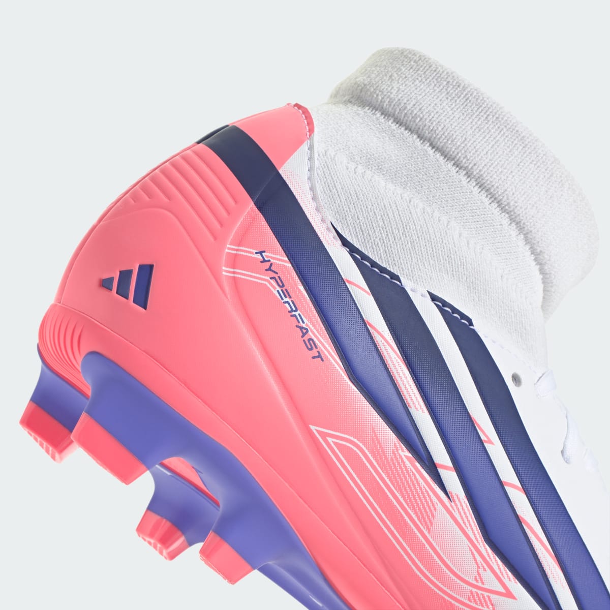 Adidas Women's F50 Hyperfast Club Mid Firm Ground / Multi Ground Soccer Cleats - Cloud White / Solar Purple / Solar Turbo - Image 9