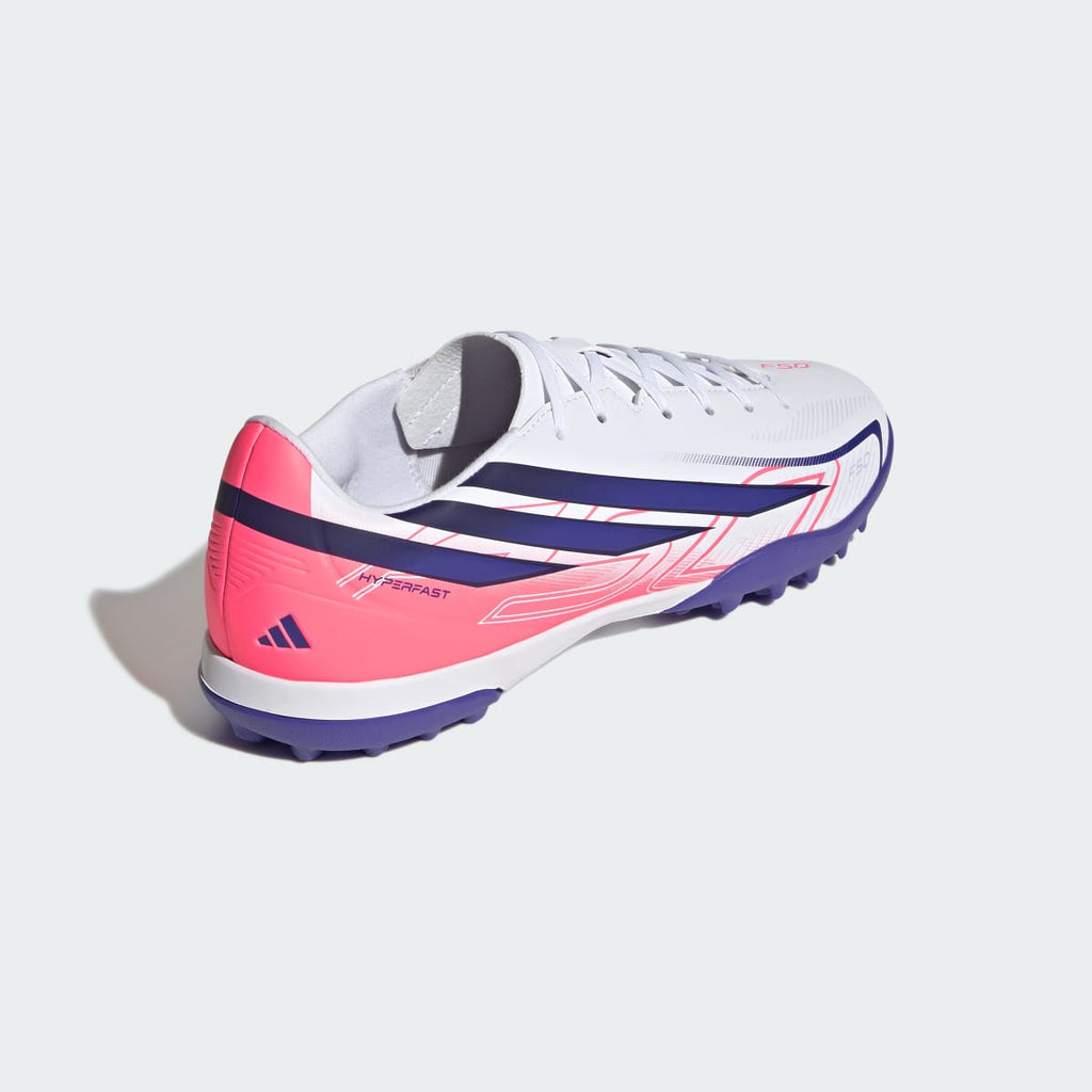 Adidas Women's F50 Hyperfast Club Turf Soccer Shoes - Cloud White / Solar Purple / Solar Turbo - Image 6