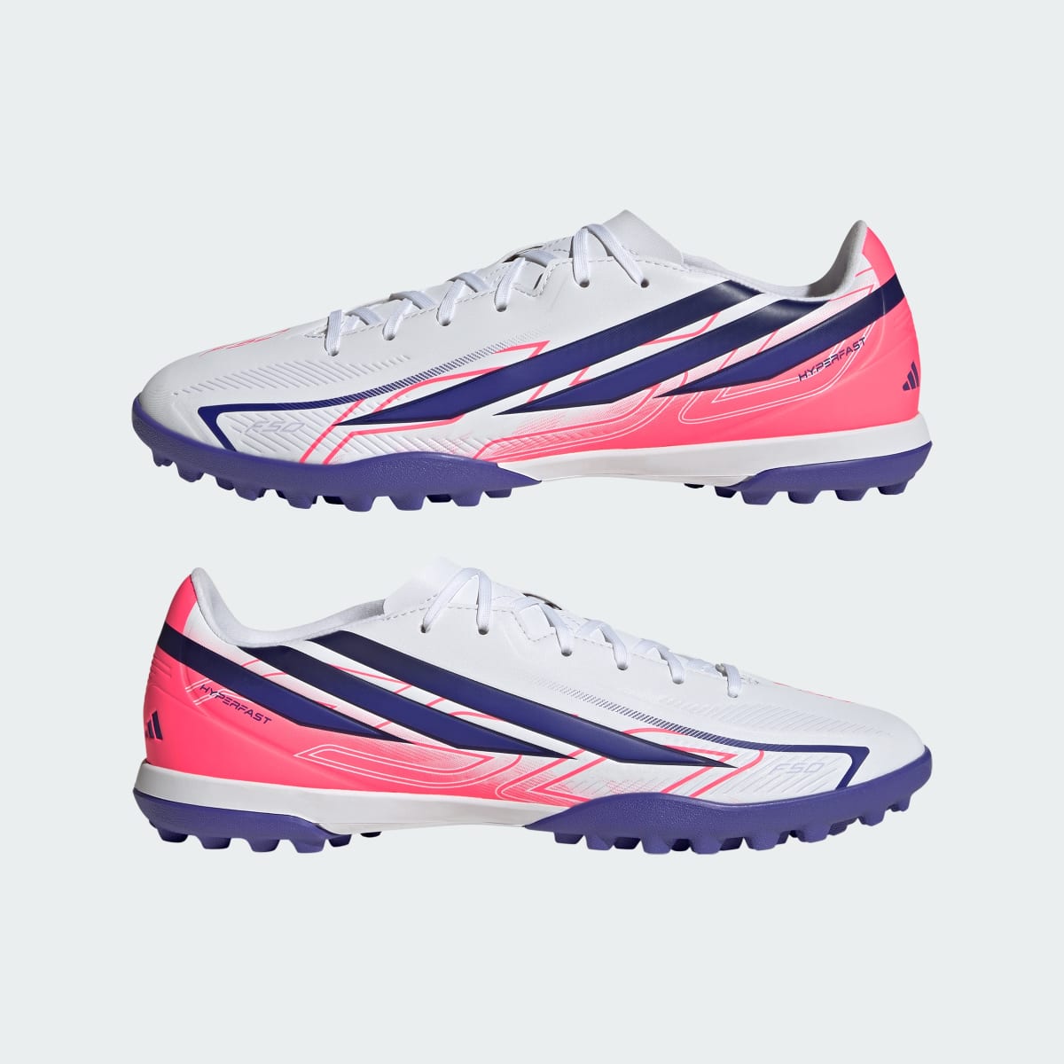 Adidas Men's F50 Hyperfast Club Turf Soccer Shoes - Cloud White / Solar Purple / Solar Turbo - Image 8