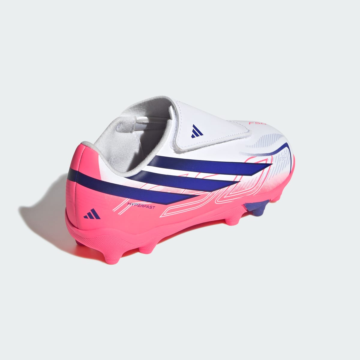 Adidas Kids' F50 Hyperfast Club Velcro Firm Ground / Multi Ground Soccer Cleats Children - Cloud White / Solar Purple / Solar Turbo - Image 8