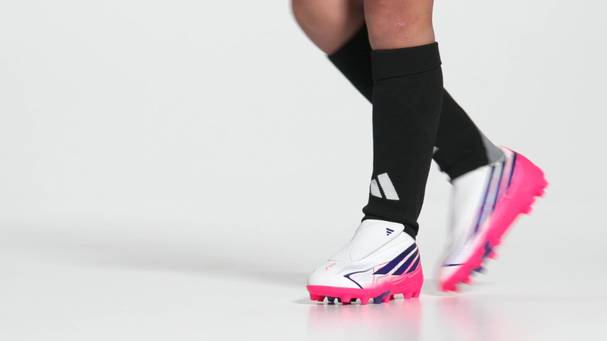 Adidas Kids' F50 Hyperfast Club Velcro Firm Ground / Multi Ground Soccer Cleats Children - Cloud White / Solar Purple / Solar Turbo - Image 2