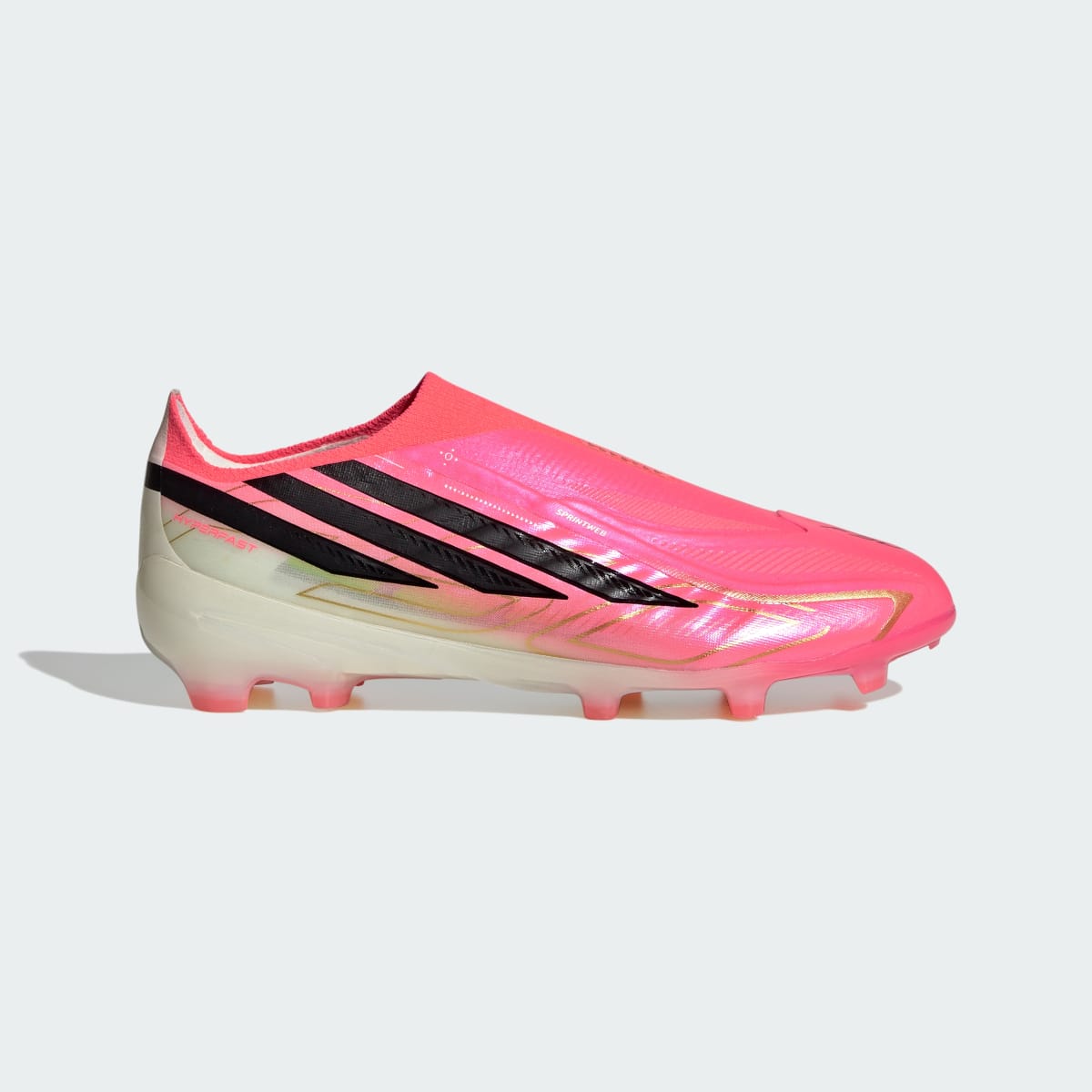 Adidas Kids' F50 Hyperfast Elite Laceless Firm Ground Soccer Cleats Kids - Solar Turbo / Core Black / Gold Metallic - Image 2