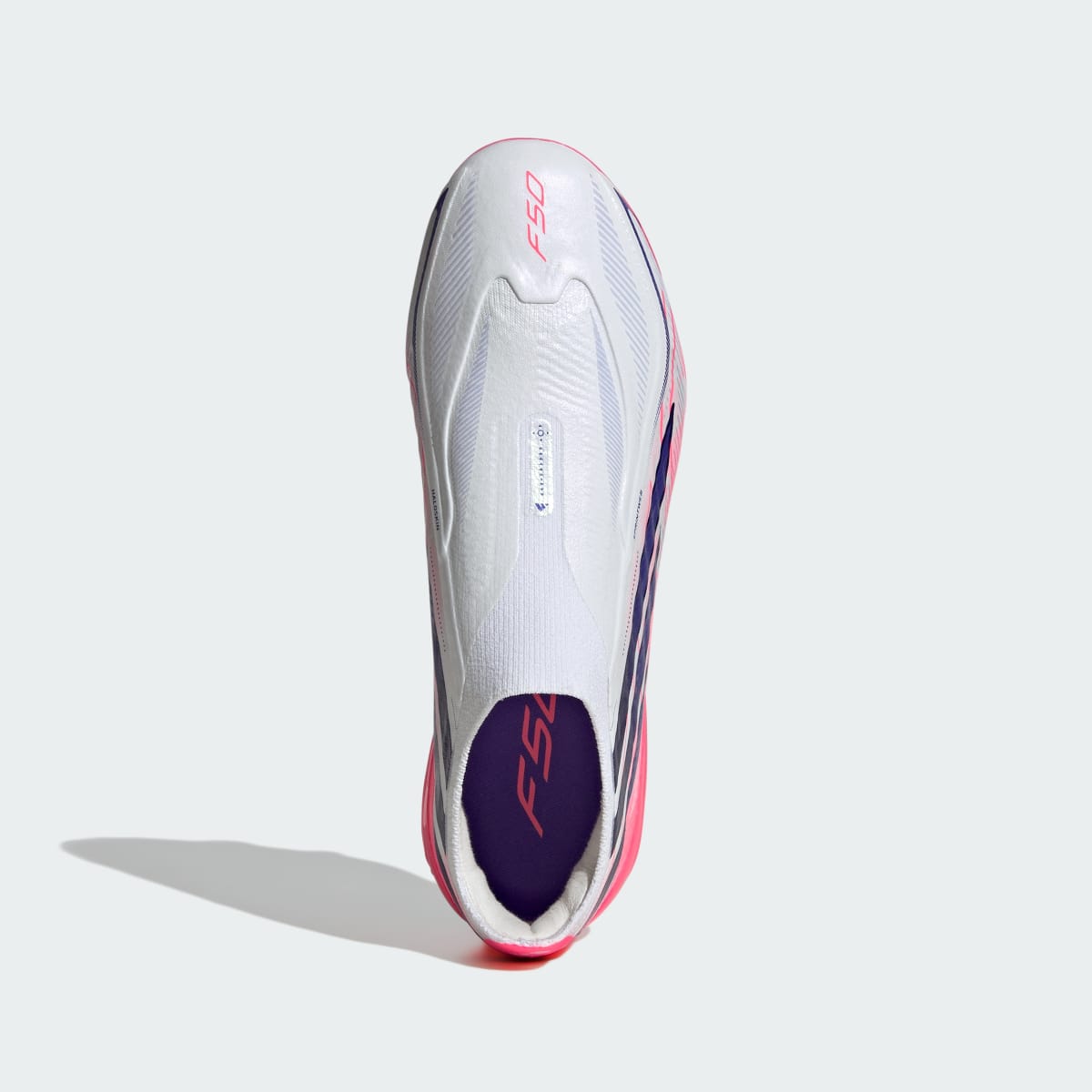 Adidas Kids' F50 Hyperfast Elite Laceless Firm Ground Soccer Cleats Kids - Cloud White / Solar Purple / Solar Turbo - Image 3