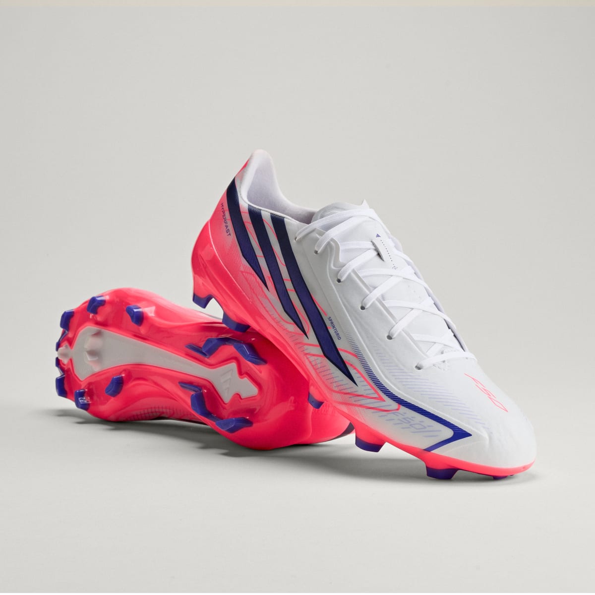 Adidas Women's F50 Hyperfast League Firm Ground Soccer Cleats - Cloud White / Solar Purple / Solar Turbo - Image 1