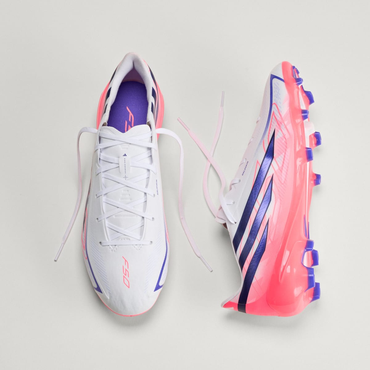 Adidas Women's F50 Hyperfast League Firm Ground Soccer Cleats - Cloud White / Solar Purple / Solar Turbo - Image 4