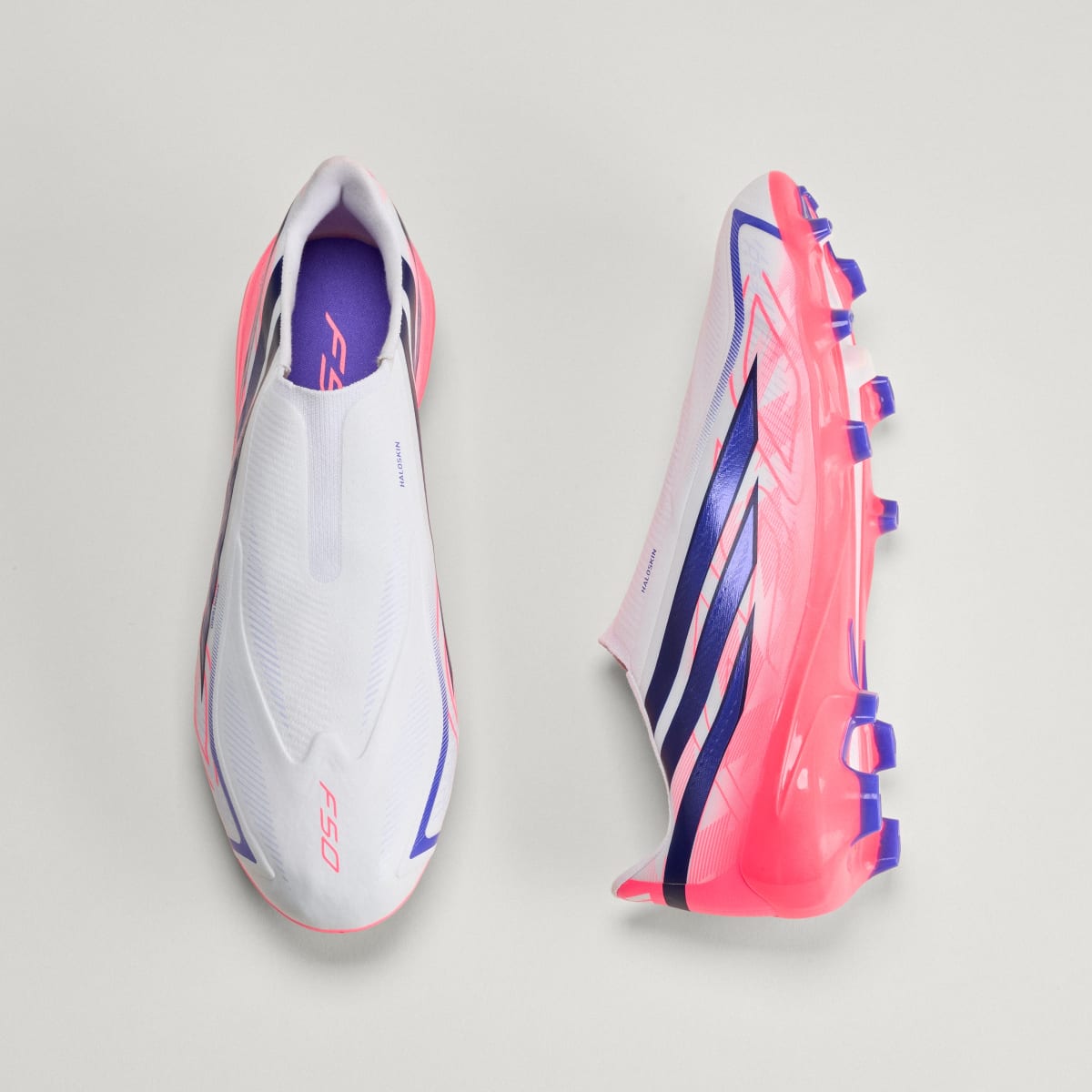 Adidas Women's F50 Hyperfast League Laceless Firm Ground Soccer Cleats - Cloud White / Solar Purple / Solar Turbo - Image 4