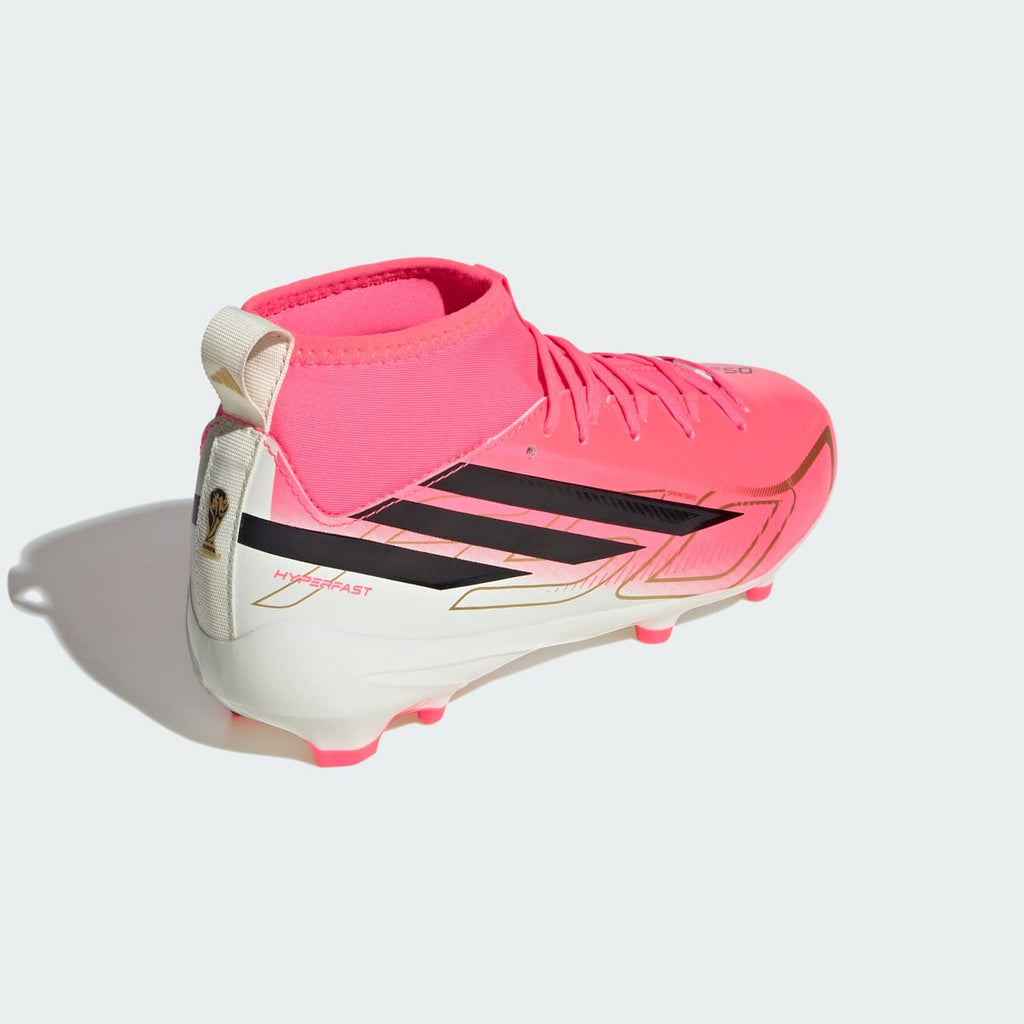 Adidas Kids' F50 Hyperfast League Mid Firm Ground Soccer Cleats Kids - Solar Turbo / Core Black / Gold Metallic - Image 6
