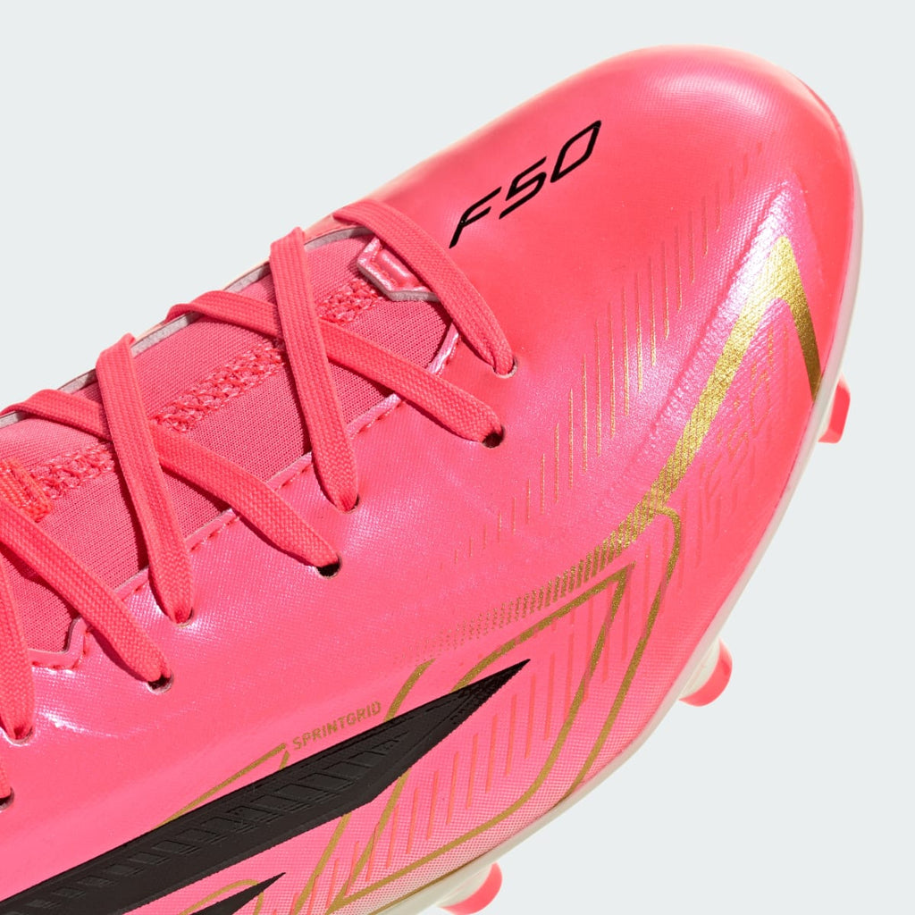 Adidas Kids' F50 Hyperfast League Mid Firm Ground Soccer Cleats Kids - Solar Turbo / Core Black / Gold Metallic - Image 9