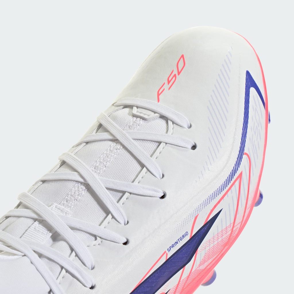 Adidas Kids' F50 Hyperfast League Mid Firm Ground Soccer Cleats Kids - Cloud White / Solar Purple / Solar Turbo - Image 9