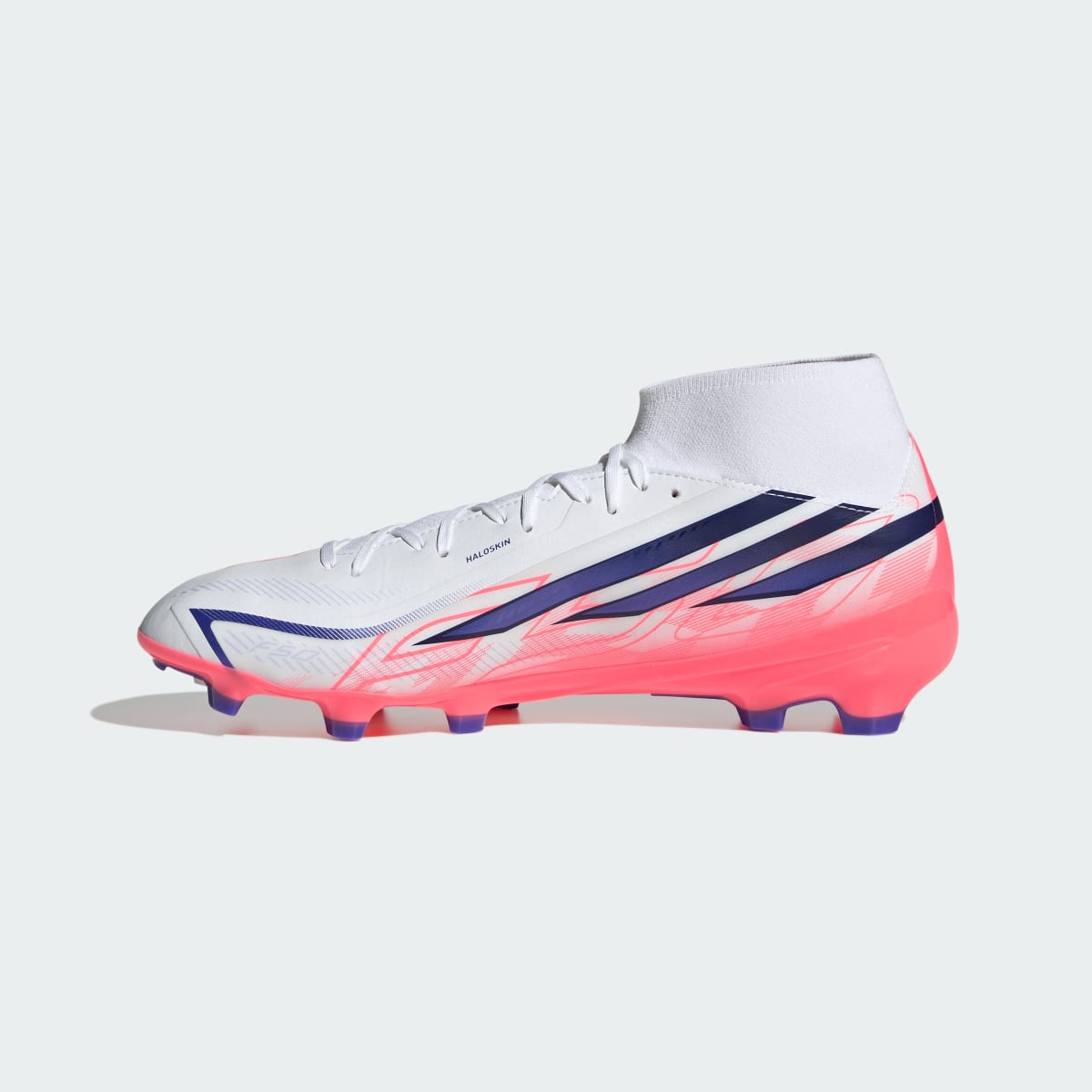 Adidas Men's F50 Hyperfast League Mid Firm Ground Soccer Cleats - Cloud White / Solar Purple / Solar Turbo - Image 7