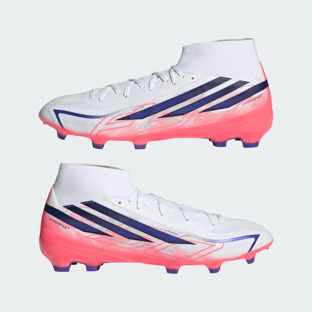 Adidas Men's F50 Hyperfast League Mid Firm Ground Soccer Cleats - Cloud White / Solar Purple / Solar Turbo - Image 8