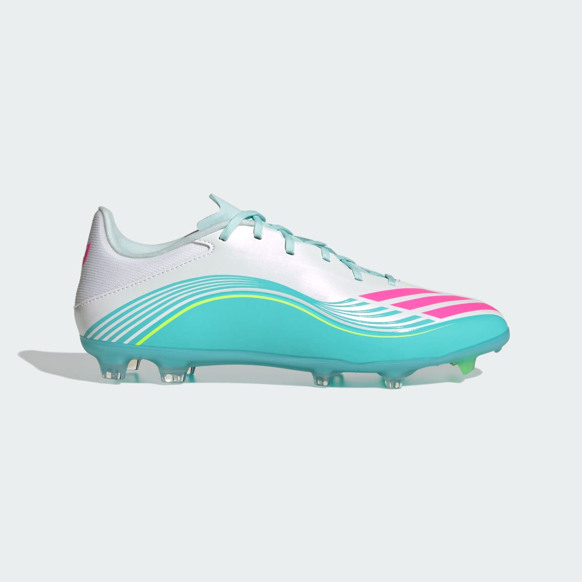 Adidas Women's F50 MESSI LEAGUE Firm Ground /Multi Ground Soccer Cleats - Cloud White / Lucid Pink / Flash Aqua - Image 2