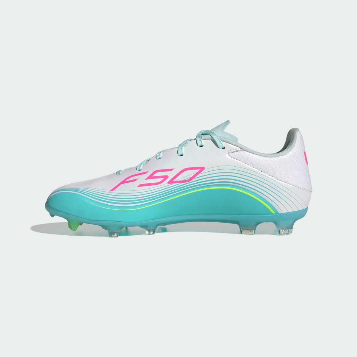 Adidas Women's F50 MESSI LEAGUE Firm Ground /Multi Ground Soccer Cleats - Cloud White / Lucid Pink / Flash Aqua - Image 7