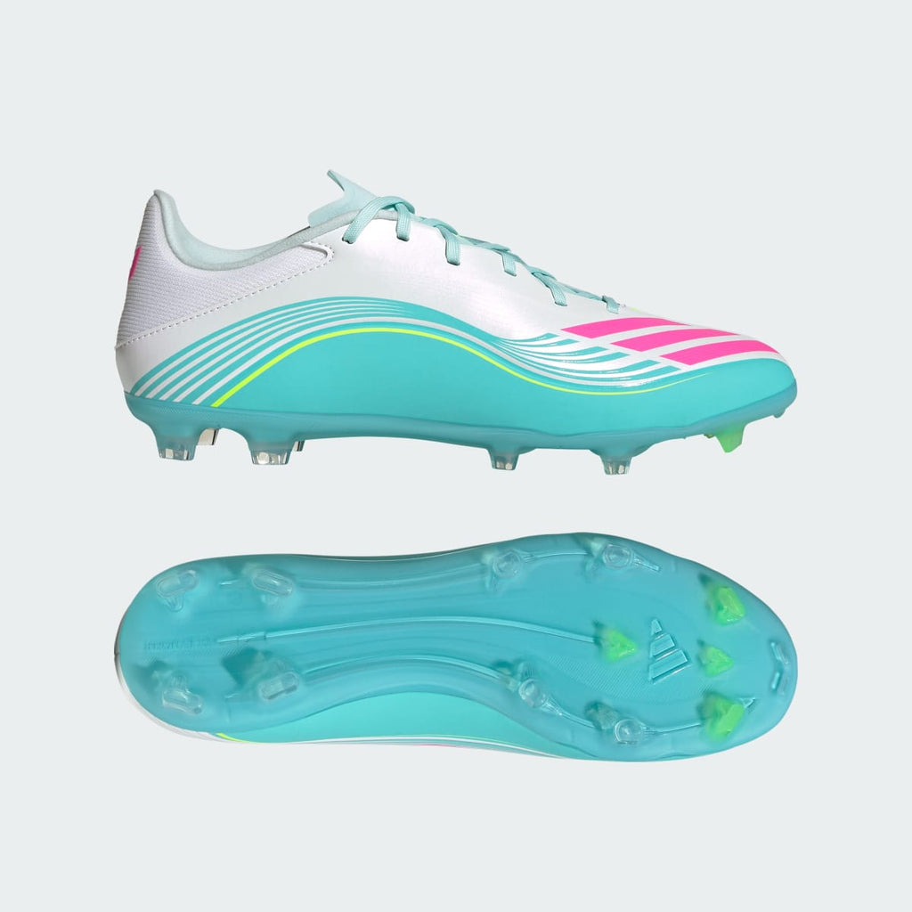 Adidas Women's F50 MESSI LEAGUE Firm Ground /Multi Ground Soccer Cleats - Cloud White / Lucid Pink / Flash Aqua - Image 1