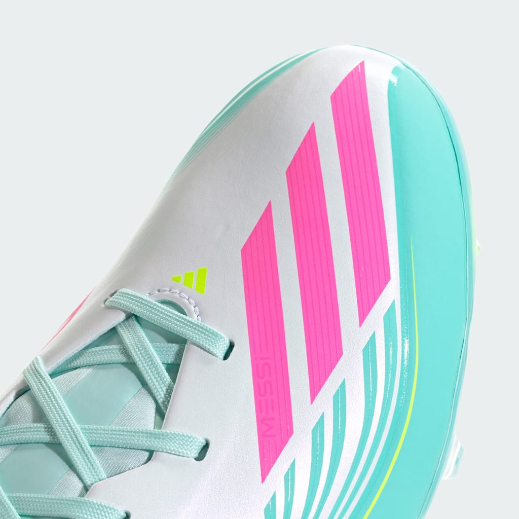 Adidas Women's F50 MESSI LEAGUE Firm Ground /Multi Ground Soccer Cleats - Cloud White / Lucid Pink / Flash Aqua - Image 9