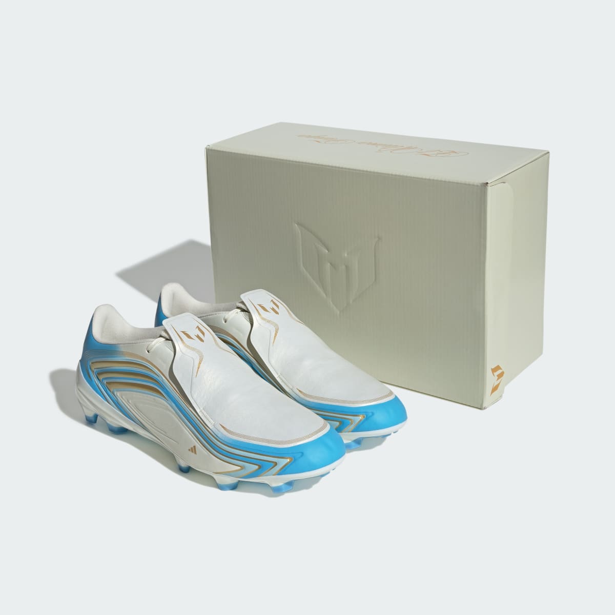 Adidas Women's F50 Messi League Firm Ground Soccer Cleats - Ivory / Semi Blue Burst / Icey Blue - Image 9