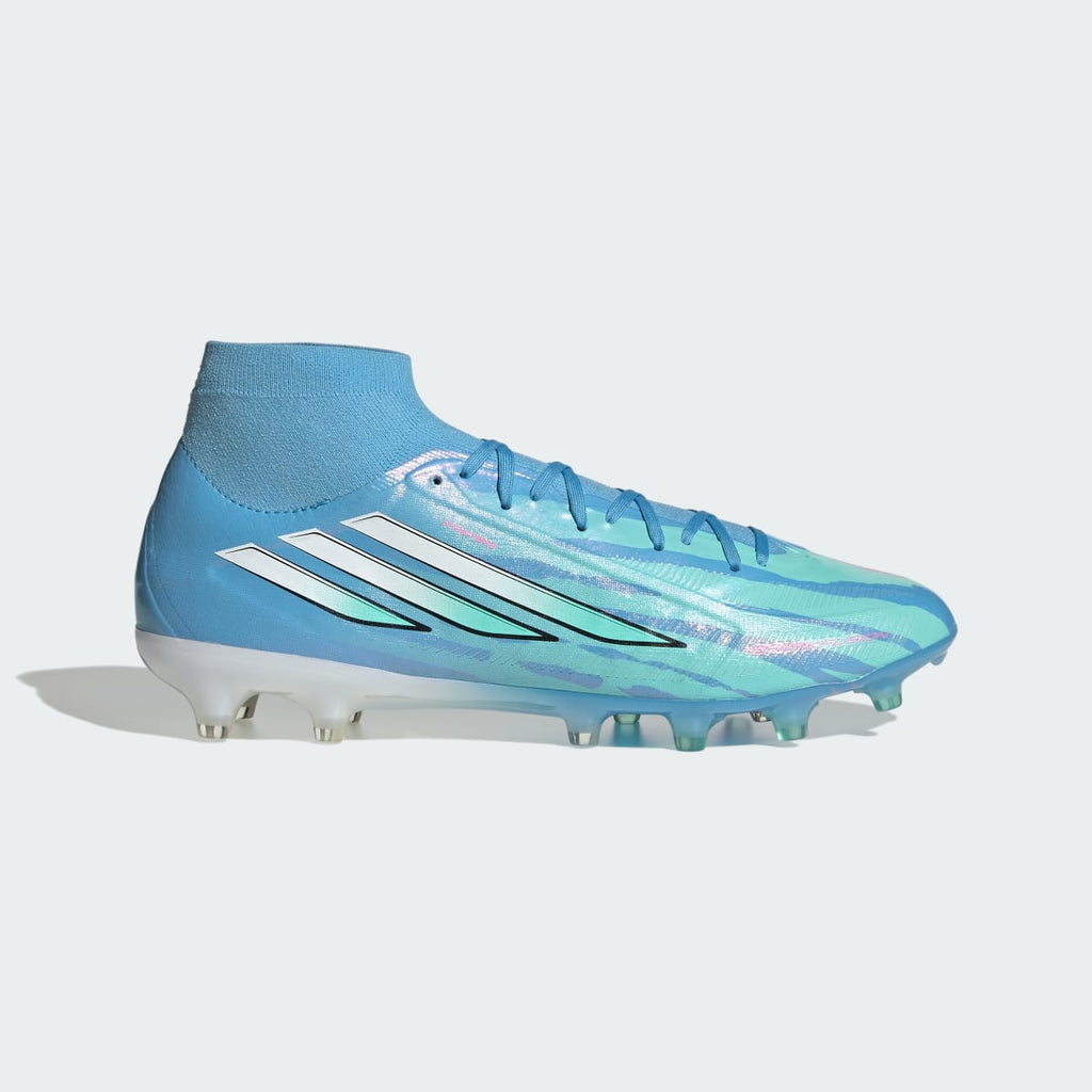 Adidas Women's F50 Sparkfusion Pro Mid Cut Firm Ground / Artificial Grass Soccer Cleats Trinity Rodman - Semi Blue Burst / Cloud White / Lucid Pink - Image 2