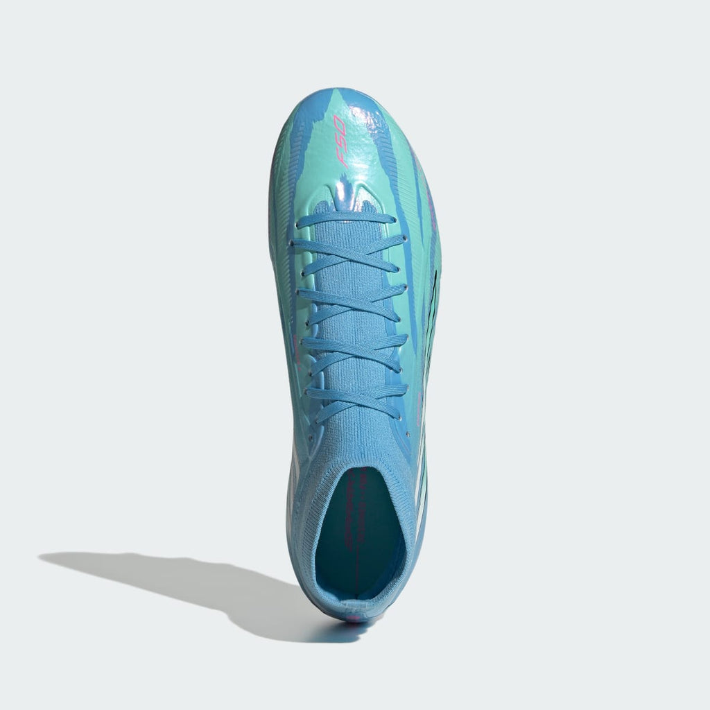 Adidas Women's F50 Sparkfusion Pro Mid Cut Firm Ground / Artificial Grass Soccer Cleats Trinity Rodman - Semi Blue Burst / Cloud White / Lucid Pink - Image 3