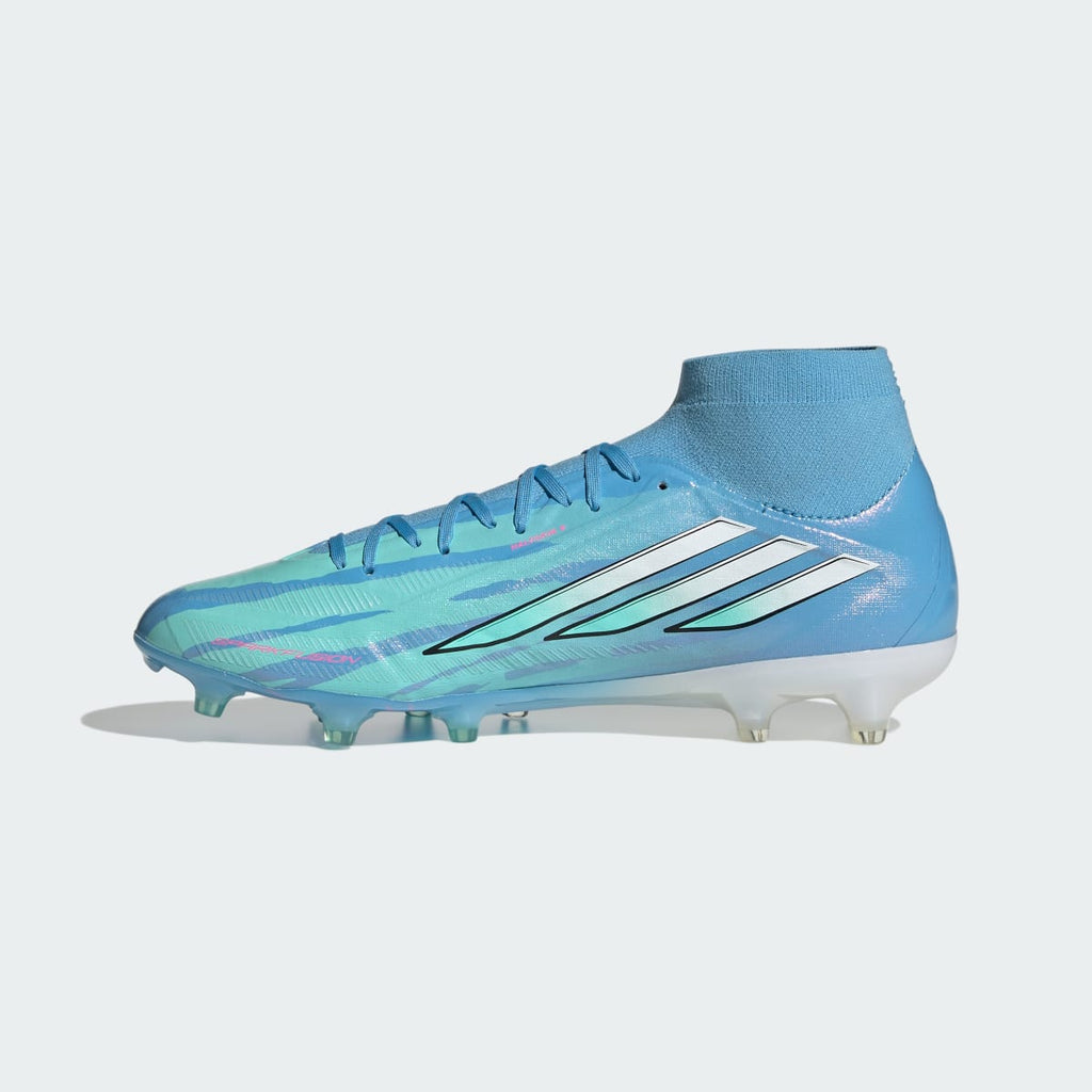 Adidas Women's F50 Sparkfusion Pro Mid Cut Firm Ground / Artificial Grass Soccer Cleats Trinity Rodman - Semi Blue Burst / Cloud White / Lucid Pink - Image 7