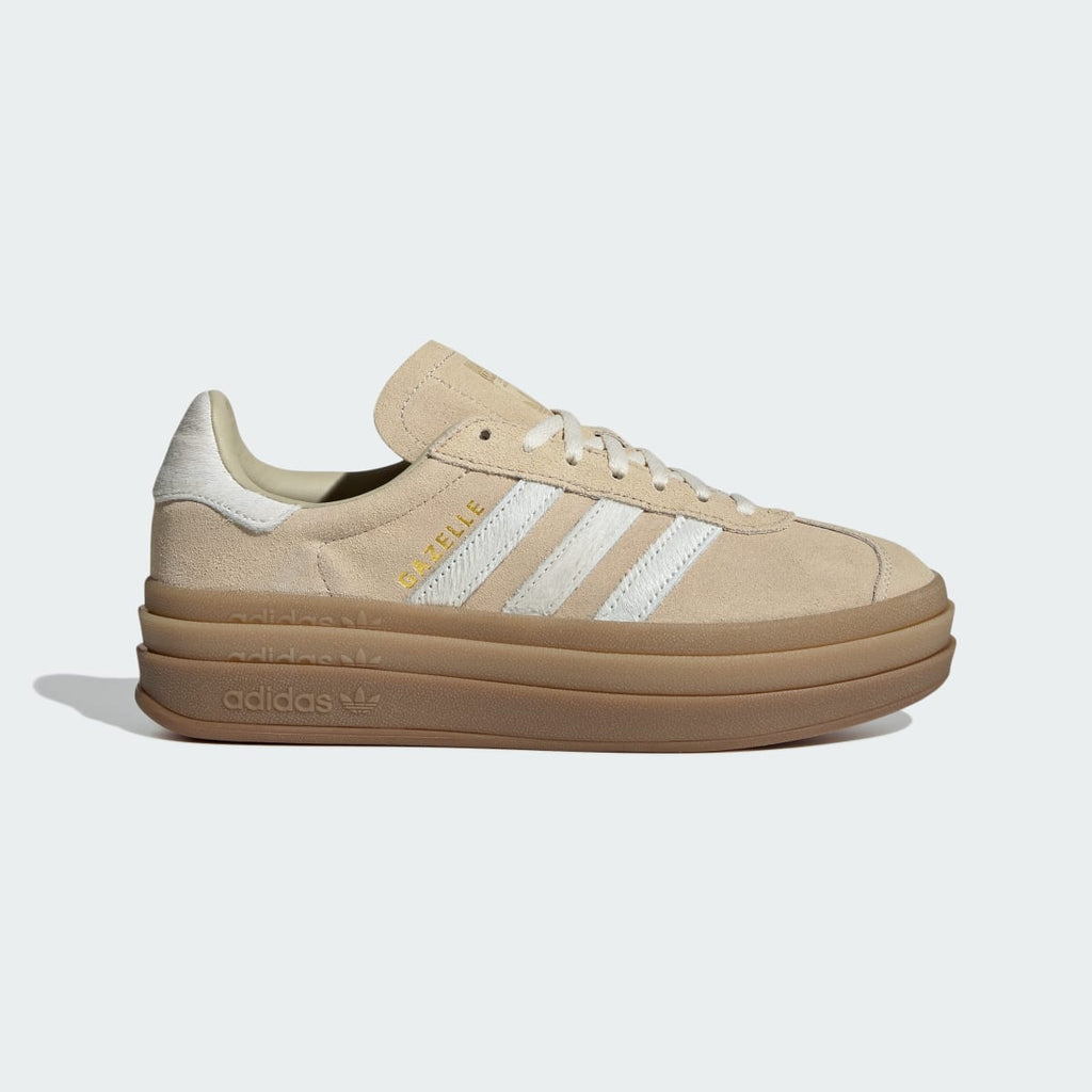 Adidas Women's GAZELLE BOLD SHOES - Stone Khaki / Cream White / Gold Metallic - Image 1